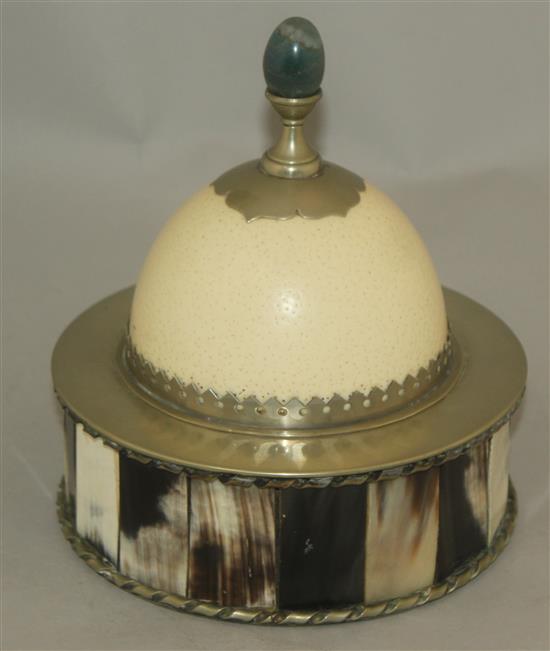 Anthony Redmile. A circular horn and ostrich egg box and cover, 7.25in.